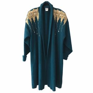 Vintage Teal and Gold Embellished Cardigan